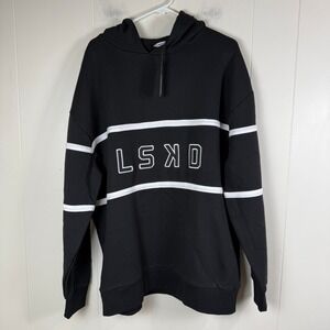 LSKD Mens Black White Stripe Quarter Zip Hoodie Oversized XL
